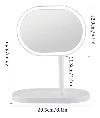 Espejo De Tocador Usb Luz Led Ovalado Recargable Táctil
