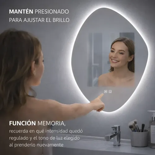 Espejo Luz Led Desempañante Touch Tactil Irregular 60 X 80