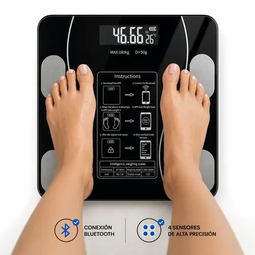 Balanza Digital Con Bluetooh App Para Baño Medidor Grasa / Musculo / Imc Corporal Negro So