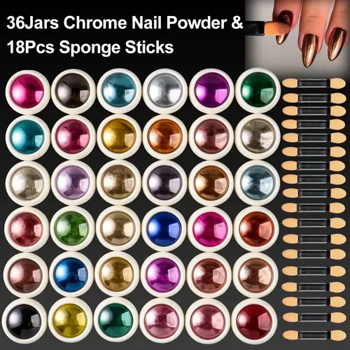 Kit 36 Polvos Efecto Espejo Para Uñas Con 18 Aplicadores
