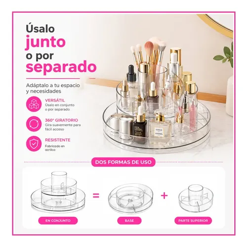 Soporte Grande Acrilico Organizador Giratorio Maquillaje