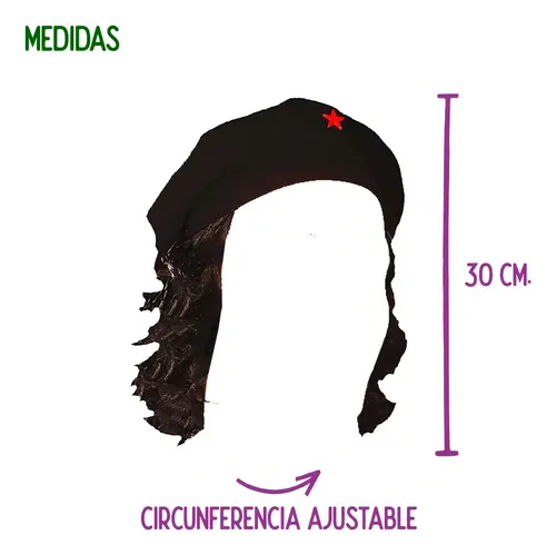 Peluca Che Guevara Con Boina Negro Manzana Cotillón Disfraz Adultos