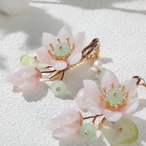 Prendedores Florales Rosa Hechos A Mano Para Pelo