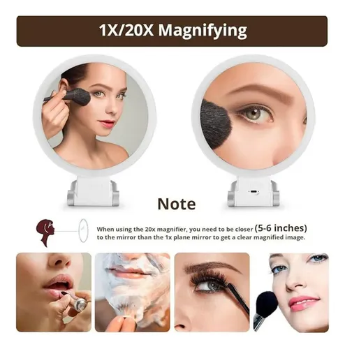 Espejo De Maquillaje Con Luz Y Aumento 10x Portátil