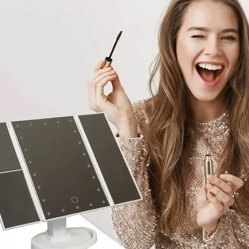 Espejo Led Triple Maquillaje Belleza Con Aumentos 241344 Marco Blanco