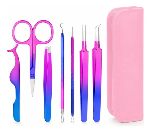 Kit 7 Herramientas Para Cejas Pestañas Pinzas Tijeras