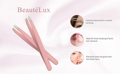 Pinzas Para Cejas Beautélux, Punta Inclinada, Acero Inoxidab