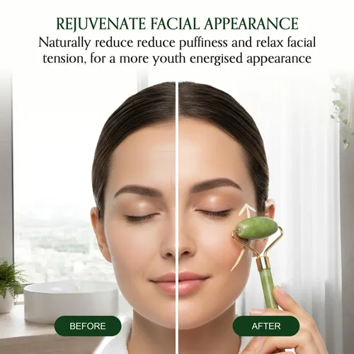 Set Masajeador Facial Jade Roller Y Gua Sha 4 Unidades Verde