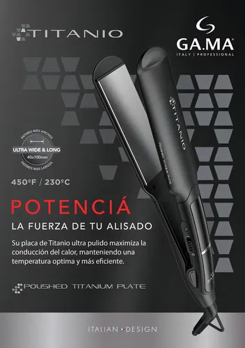 Planchita Pelo Gama X Wide Titanio Profesional Placas Anchas Color Negro