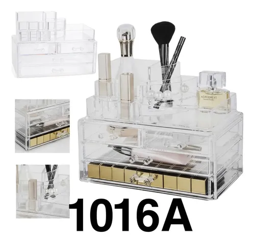 Organizador Maquillaje Acrílico Luvina Transparente 10 Compartimentos
