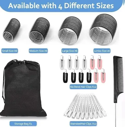 Juego De Rulos De Pelo De 49 Piezas Para Cabello Largo, Medi Negro
