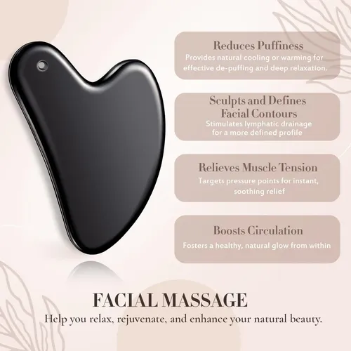 Gua Sha Facial Nuanchu Acero Inoxidable Corazón Negro