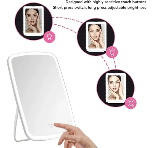 Espejo Maquillaje Portátil Luz Led Táctil 3modos Recargable
