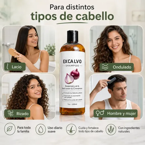 Shampoo Cebolla Romero Excalvo Crecimiento Cabello 200ml