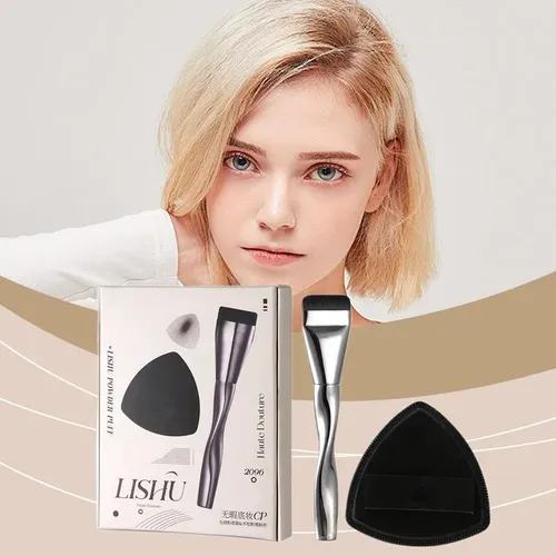Brocha Para Base De Maquillaje De Cabeza Plana Y Esponja Mez