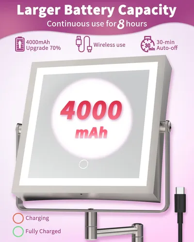 Espejo De Maquillaje Wzkaly Recargable Con Aumento 1x/10x Y