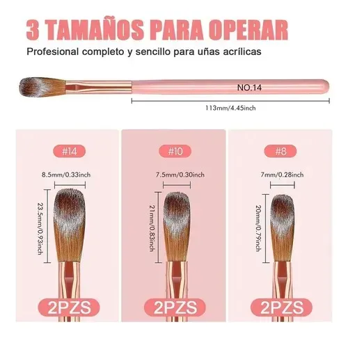 Z Set 6 Pinceles Para Decoración De Uñas Acrílicas Rosa H