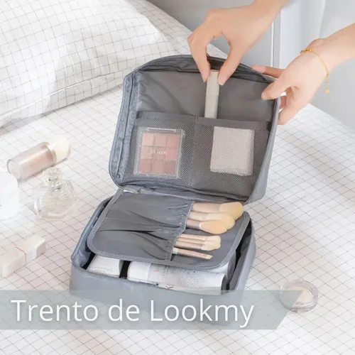 Neceser de viaje Gris | portacosmético necessaire organizador de cosméticos | bolso neceser de tela lavable e impermeable | porta maquillaje para maleta y cartera mujer regalo