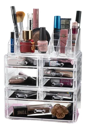 Organizador Maquillaje Acrílico Cajones 27x24cm Calidad Premium Cosmético Joyería Esmaltes Elegante Moderno Fácil Limpiar Porta Cosméticos