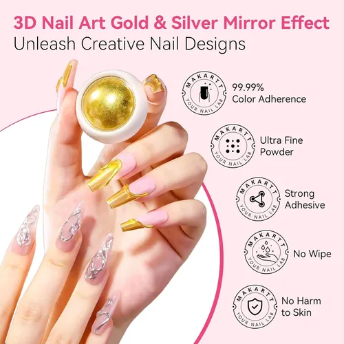 Kit Gel 3d Y Polvo Cromo Para Uñas Manicura Pedicura