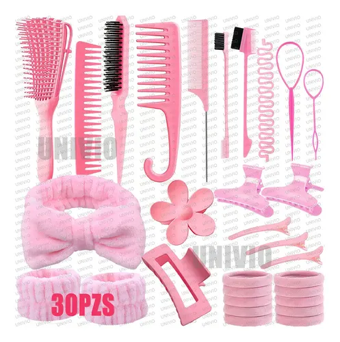 Kit De Cepillos Y Peines Para Cabello Rizado De Univio, Pack Rosa