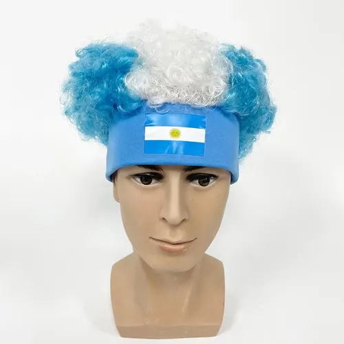 Pelucas Afro Curly Wigs Con La Bandera De Argentina, Peluca