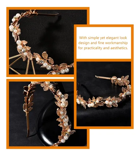 Diadema De Perlas Con Hojas Y Cristales Para Novia Rose Gold With White Pearls