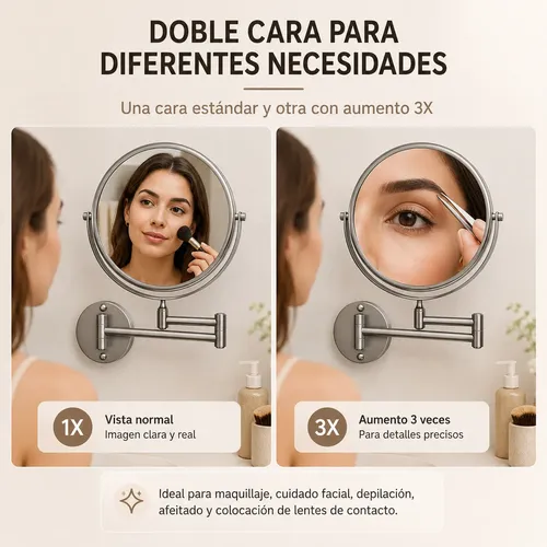 Espejo De Maquillaje Pared Plegable Extensible Y Aumento