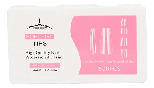 Tips Soft Gel Coffin Paris Night X500 En Caja Transparente