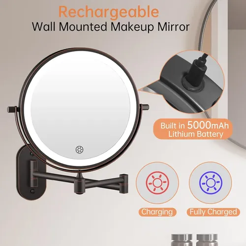 Espejo De Maquillaje Led Recargable 5000mah Montado En La