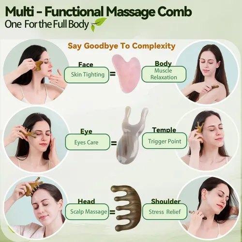 Gua Sha Tool Aurift 4 En 1 Para Rostro Y Cuerpo, Madera De S