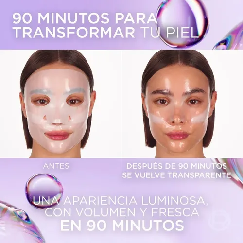 L’Oréal Paris Revitalift Glass Skin Mascarilla Hidrogel 1 pza EFECTO GLOW EN 90 MIN, Hidratación Profunda con Centella Asiática y Ácido Hialurónico. Para todo tipo de piel/ piel mixta a grasa
