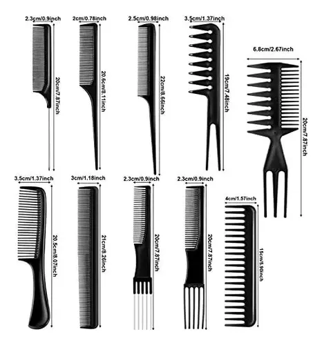 Juego De 12 Piezas De Peines Y Cepillos Para El Cabello Negro.