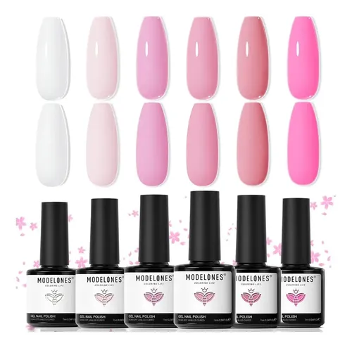 Modelones Set Gel Uñas 6 Colores Pink White