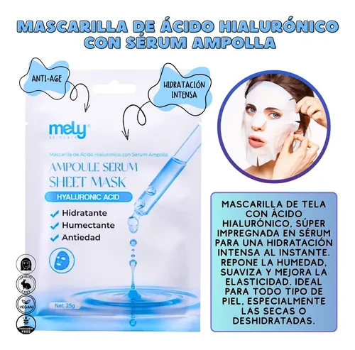 Mascarilla Facial De Tela Serum Ampolla Hidratante De Mely Tipo De Piel Todo Tipo De Piel