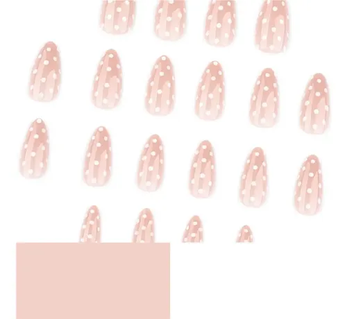 Uñas Postizas Minimalistas Con Diseño De Lunares Blancos