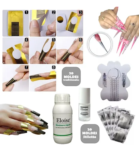 Kit Completo Uñas Acrilicas Polimero Monómero Moldes Pincel