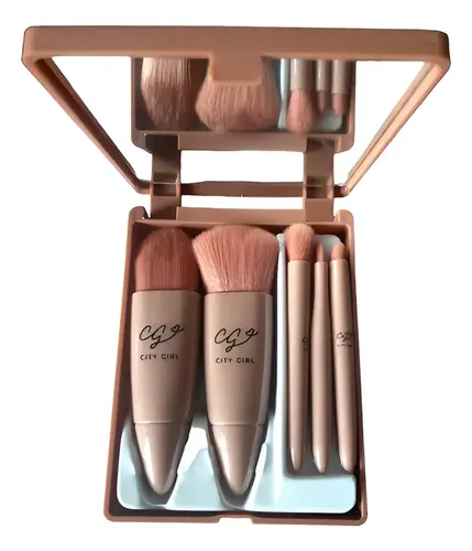 Set Viajero Mini Brochas X5 Con Estuche Y Espejo Ideal Cute