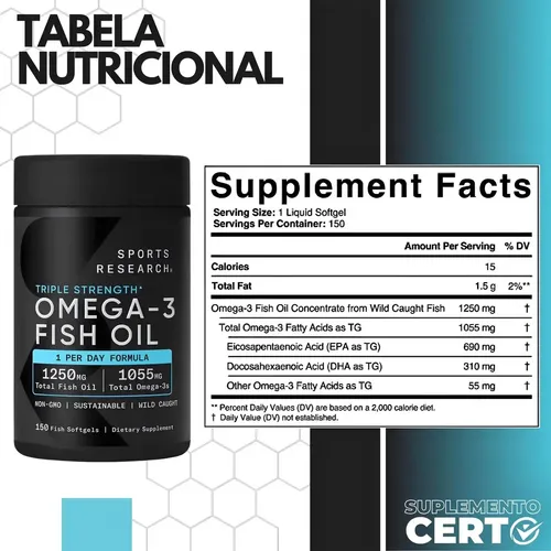 Omega – 3 Sports Research 1250 Mg Epa Dha 150 Cápsulas ‘.’