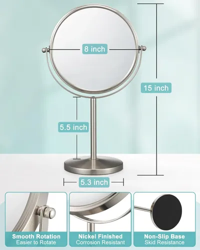 Espejo De Aumento Alhakin 1x/15x Con Soporte De 20 Cm, Níque