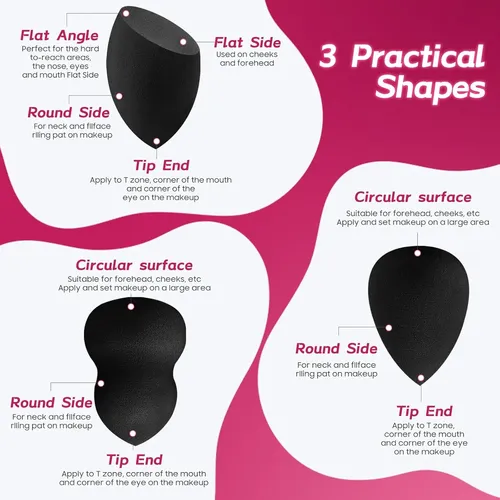 Black Soft Makeup Sponge Set 15 Pcs Reusable Foundation Puff
