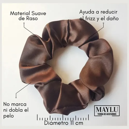 Scrunchie Raso, Colita De Pelo Pack 3 Unidades Negro/chocolate/dorado