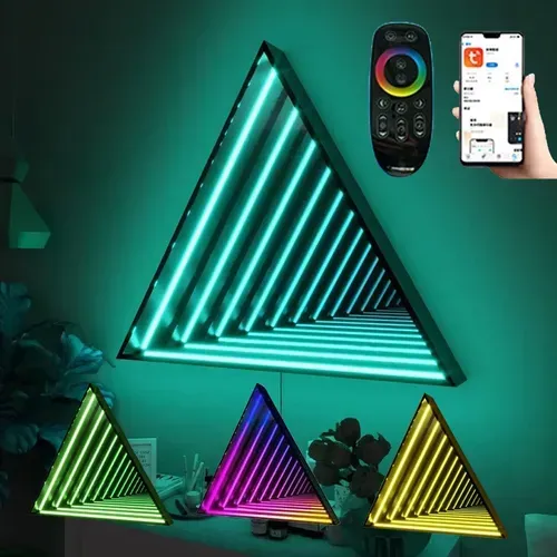 Luz Espejo Infinito Led Triángulo Multicolor 50cm Verde Oscu
