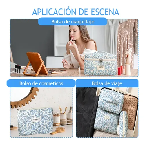 3 Cosmetiqueras Floral Mujer Bolsas Maquillaje Viaje Color