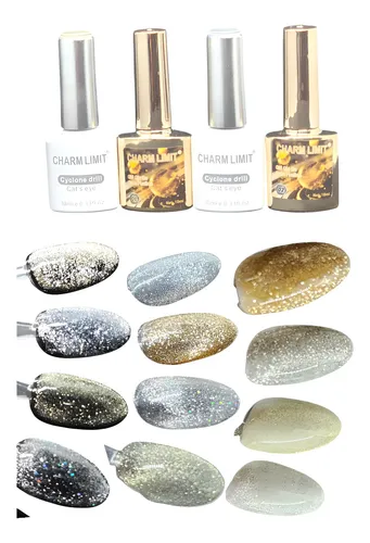 Kit X 4 Ojos Semi De Gato Dorado Plata Glitter