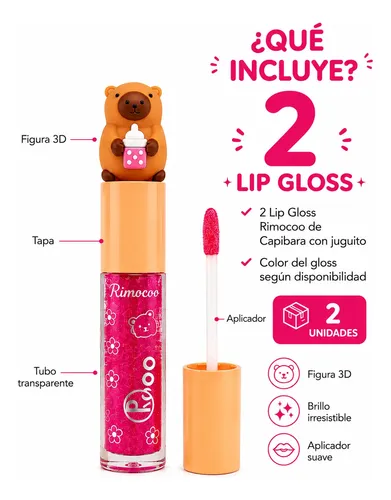 Lip Gloss Capibara Kawaii Brillo Labial Glitter X2