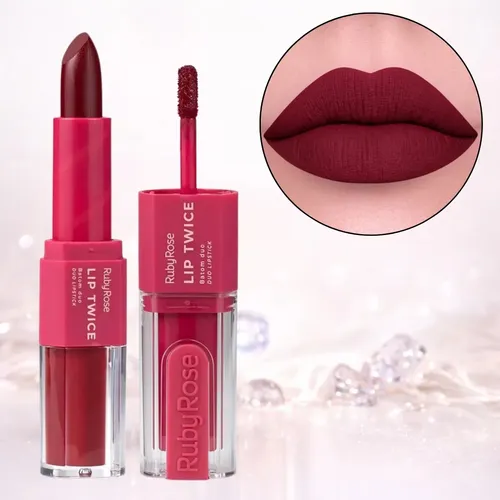 Lápiz labial Ruby Rose Duo, líquido mate y con forma de bala, dos veces, LT70