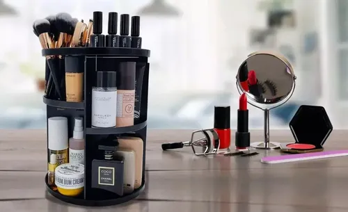 Organizador Maquillaje Giratorio 360 6 Compartimentos Emuna Bazar Negro