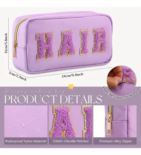 Bolsas De Maquillaje Cunno Preppy Chenille Letter Nylon Purp