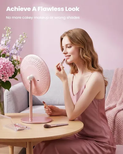 Bonito Espejo De Maquillaje Con Iluminación Rosa, 70 Led, 14